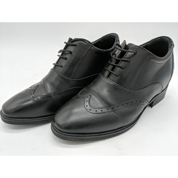 Calto G51123 Black Leather Wingtip Lace Up Elevator Oxford Shoes Mens Size 6 - Picture 1 of 10